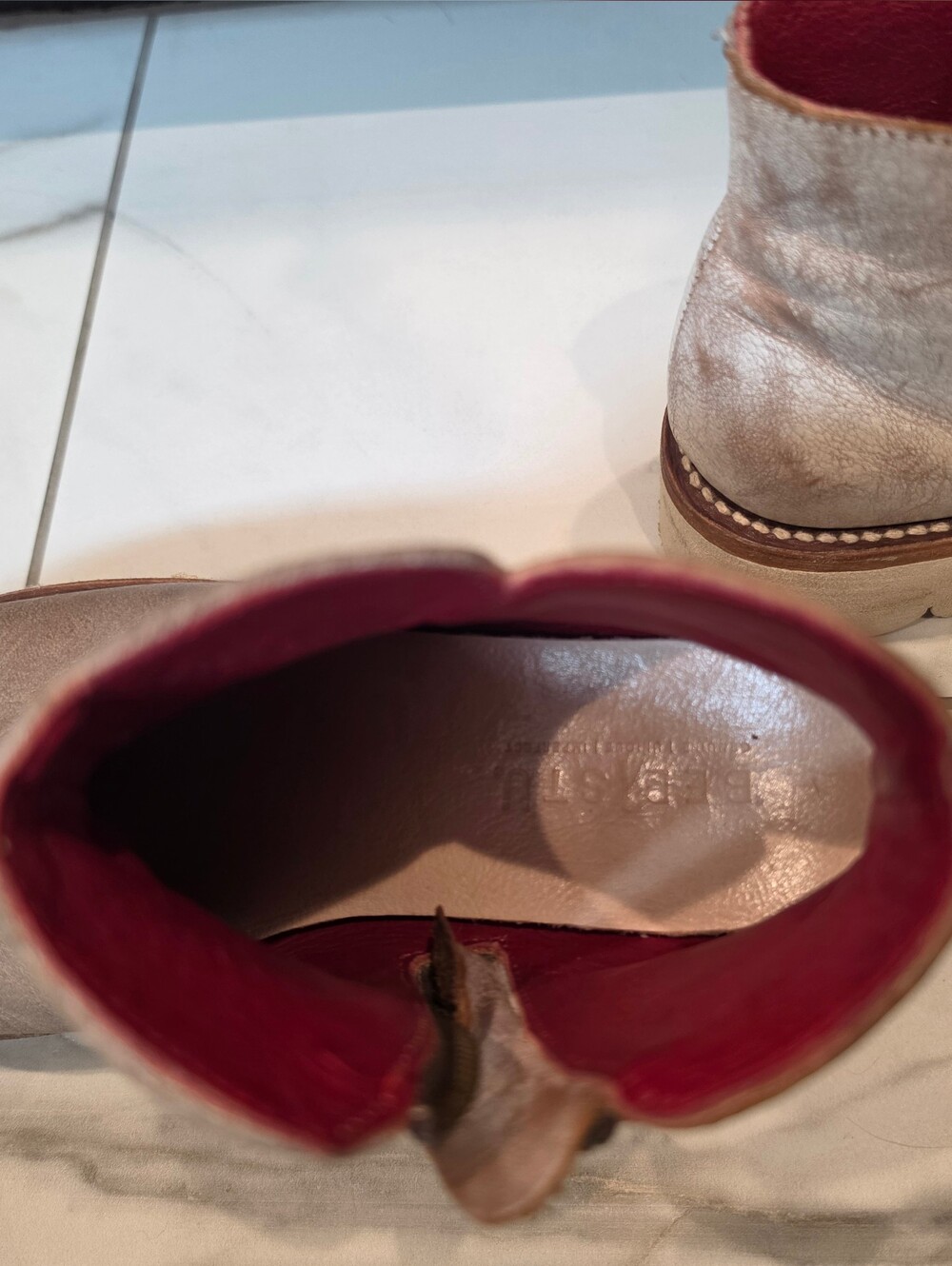 Bed Stu Taupe Leather Ankle Boots with Red Lining - Picture 4 of 5